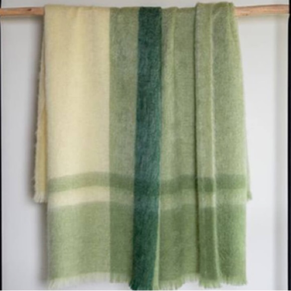 Brun De Vian-Tiran 100% Mohair Green and Yellow Plaid Throw Blanket - Picture 1 of 6